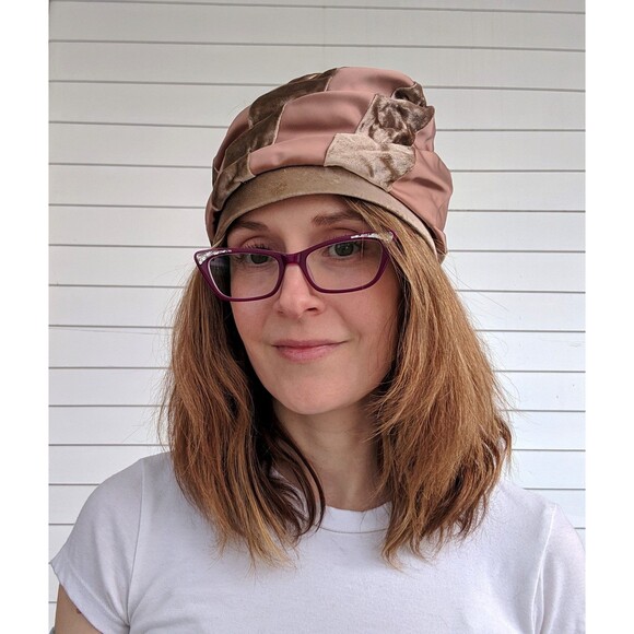 Vintage Cloche Hat Metallic Bronze Velvet Rose Gold Satin - Picture 4 of 9